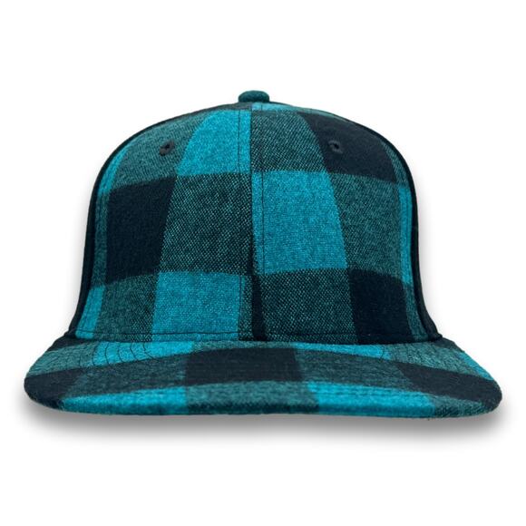 Plaid Teal Baseball Cap Flat Bill One Size Flex Fitting Spandex Lumberjack Hat - Picture 2 of 9